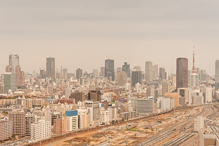 空拍鳥瞰, 藍天和東京城市景觀