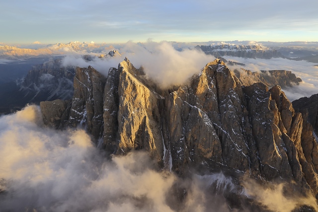 Aerial shot of Odle Dolomites