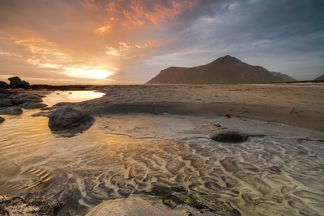 Midnight sun Skagsanden Beach