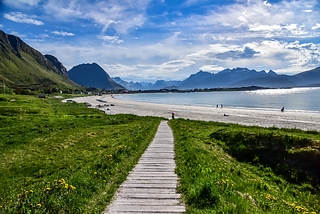 Beautiful white sand beach in Norway